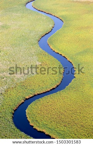 aerial view to river in delta Okavango area.