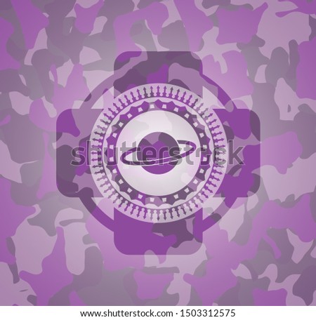 planet, saturn icon inside pink and purple camo texture
