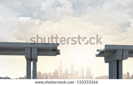 A gap in the concrete bridge ad a symbol of risk and danger Royalty-Free Stock Photo #150333266