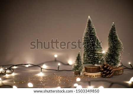 Christmas composition. Christmas tree, cones, garland and Christmas decorations