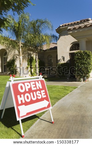 Open House sign in front house