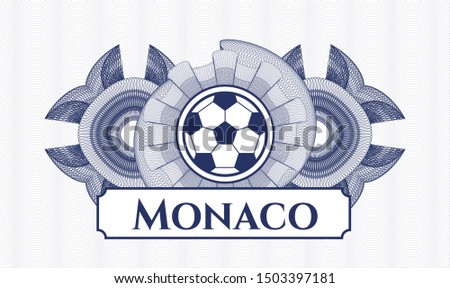 Blue passport money style rosette with football ball icon and Monaco text inside