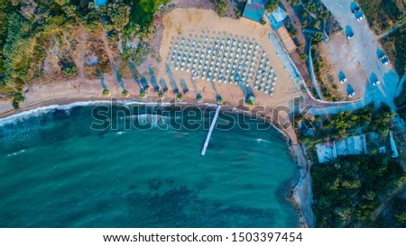 Aerial view of beach and blue clear sea in Turkey,Muğla/Bodrum