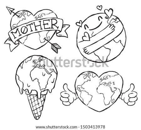 A set of eco earth badges or symbols. Hand drawn vector illustrations.