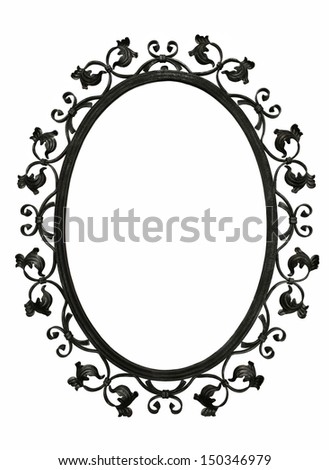 Antique iron mirror frame with flora decoration, isolated,