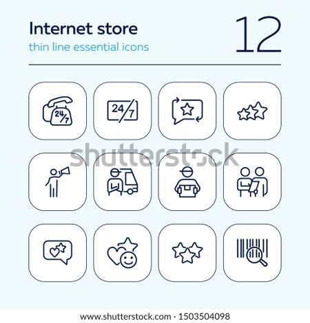 Internet store line icon set. Bar code, courier, like. Online shopping concept. Can be used for topics like customer feedback, delivery, rating