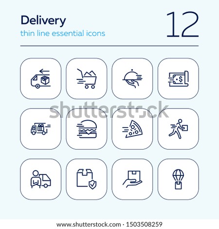 Delivery icon set. Line icons collection on white background. Food, parcel, box. Express delivery concept. Can be used for topics like logistic, service, transportation