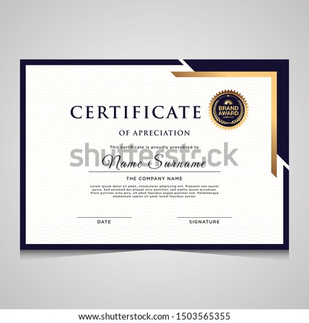 Modern elegant blue and gold diploma certificate template. Use for print, certificate, diploma, graduation Royalty-Free Stock Photo #1503565355