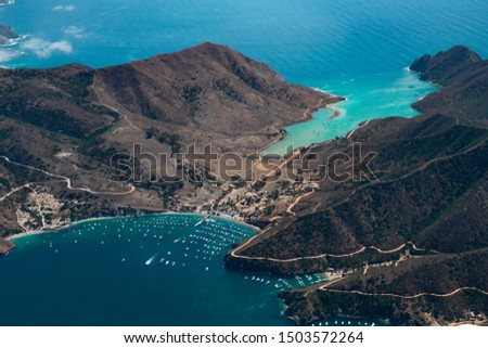 Aerial Footage of California Tropical Island (Catalina Island) Two Harbors Royalty-Free Stock Photo #1503572264