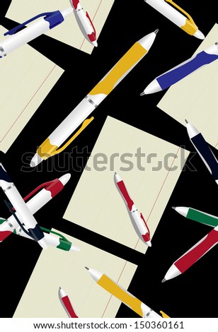 Vector Pattern of different pens and exercise book in a cage