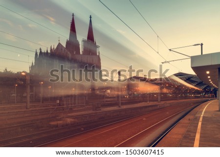 train in motion, Cologne. Cologne Cathedral Royalty-Free Stock Photo #1503607415