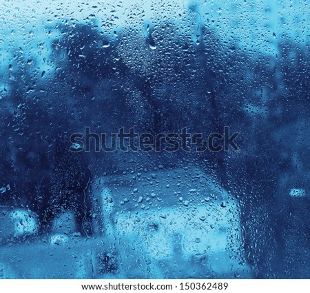 Natural water drops on glass