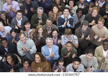 High angle view of multiethnic people clapping at rally Royalty-Free Stock Photo #150364787