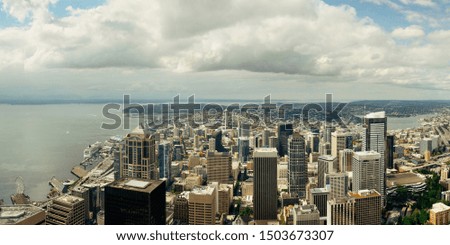 Seattle rooftop panorama view with urban architecture.