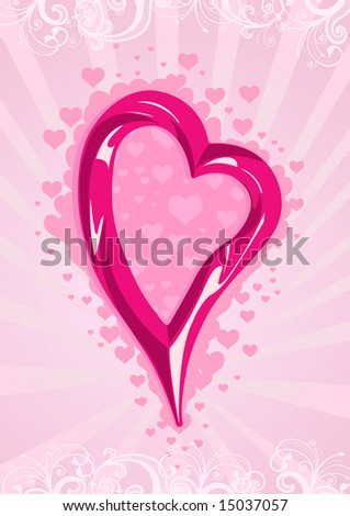 Vector illustration of a pink heart on floral wallpaper