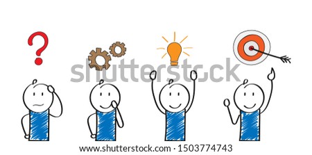 Stages of business implementation, startup, problem solving. Cartoon character. Flat design. Royalty-Free Stock Photo #1503774743