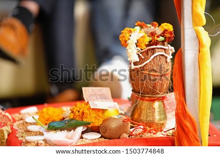 Copper Kalash With Coconut Royalty free image. Temple Kalash Images. Kalash Temple Stock Photos and Images. Diwali pooja kalash