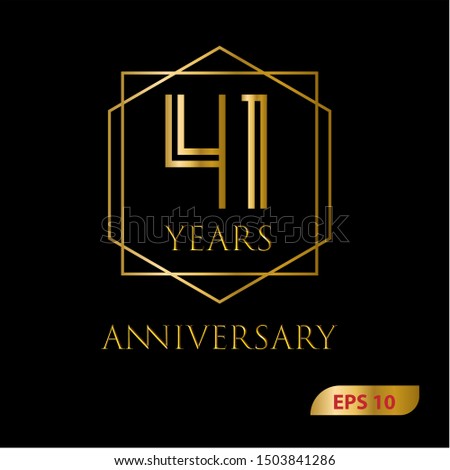 41 years gold anniversary celebration simple logo, isolated on dark background