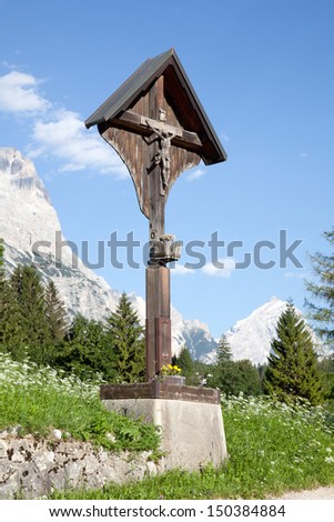 crucifix in cortina d'ampezzo in the italian dolomites near cortina d'ampezzo