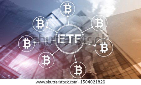 Bitcoin ETF double exposure background. Investment wallpaper
