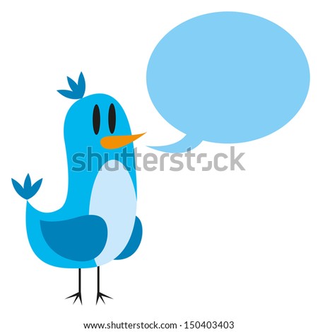 Vector Cute Blue Cartoon Bird With Bubble Text