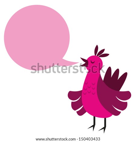 Vector Cute Pink Cartoon Bird With Bubble Text
