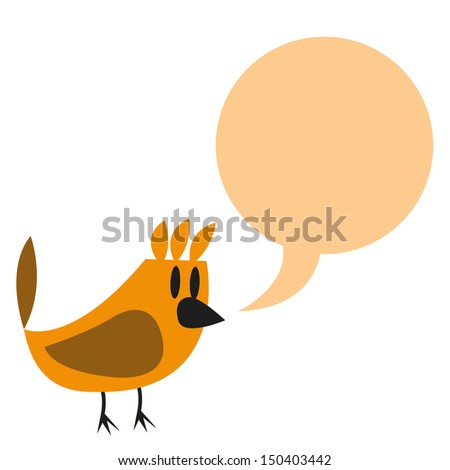 Vector Cute Orange Cartoon Bird With Bubble Text
