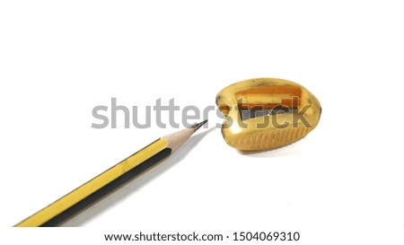 Image of a pencil and sharpener isolated on white background