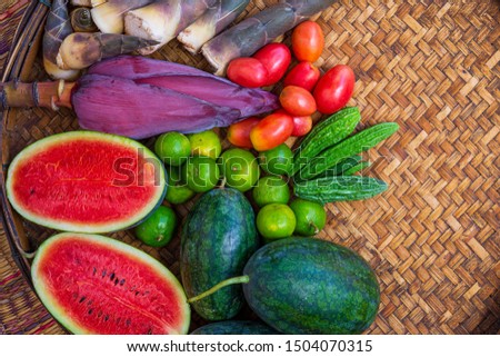 Thai tropical fruit,Tropical fresh fruits and vegetables organic for healthy lifestyle, Arrangement different vegetables organic for eating healthy and dieting ,Watermelon, Fruit, Melon, Food, Ripe