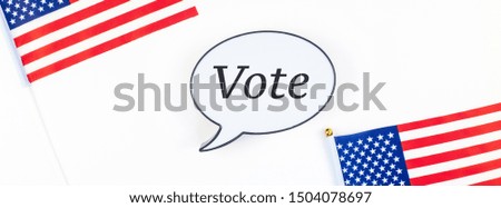 Creative top view flat lay of American flags for Elections Memorial Day 4th of July or Labour Day with bubble lightbox copy space white background minimal style. Concept of patriotism and independence