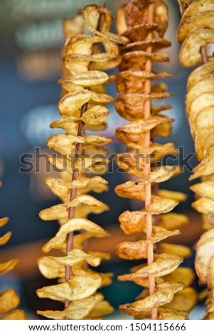 fast food for design street cafe or takeaway food. Twisted spiral chips