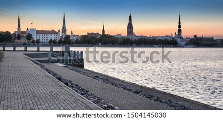 Panoramic view on historical district of old Riga that is the capital of Latvia and famous Baltic city widely known among tourists due to its unique medieval and Gothic architecture 
