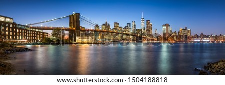New York City skyline with Brooklyn Bridge seen from the Dumbo neighborhood