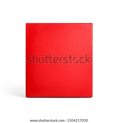 Blank Red cardboard paper box with lid isolated on white background. Packaging template mockup collection. Stand-up Front view package. Royalty-Free Stock Photo #1504217030