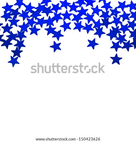 Glitter blue stars ornaments border isolated on white background 