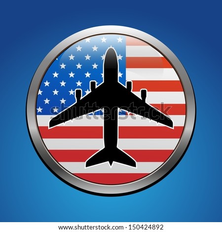 Airplane symbol with USA flag