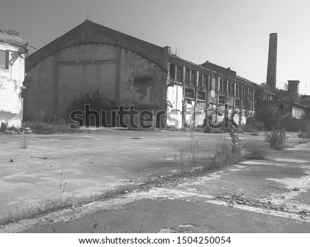 Abandoned factory on the outskirts of the city of Mantua.  Classic example of industrial archeology.  Black and white photos.