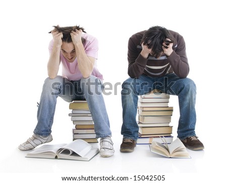 The two students with the books isolated on a white background