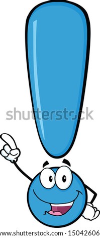 Blue Exclamation Mark Cartoon Character Pointing With Finger