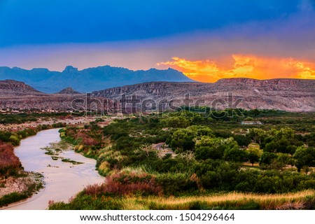 Big Bend National Park, near Mexican border, USA at sunset Royalty-Free Stock Photo #1504296464