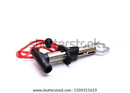 Side view of fish gripper for catching the fish mouth that has been fishing isolated on white background.