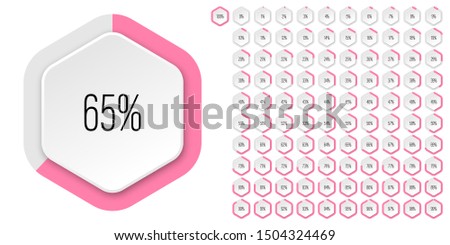 Set of hexagon percentage diagrams meters from 0 to 100 ready-to-use for web design, user interface UI or infographic - indicator with pink