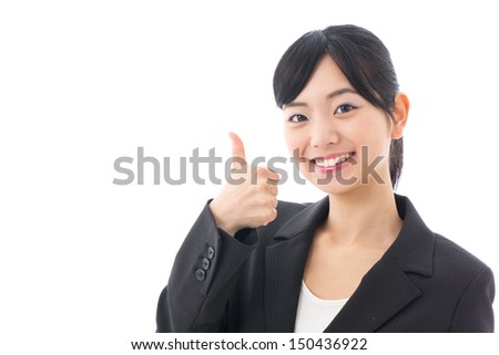 asian business woman showing thumb up on white background