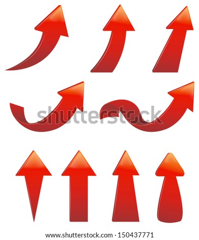 Type of various red arrow sign symbol icon set for business or website button decoration in isolated background, create by vector Royalty-Free Stock Photo #150437771