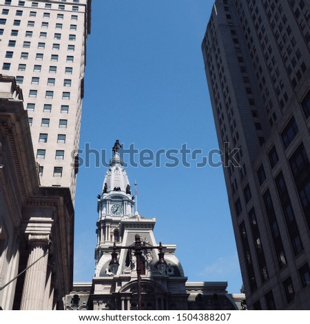 Philadelphia, Pennsylvania / USA - September 1st, 2019: Philadelphia City Hall with blue sky on the background