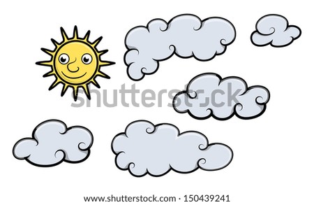 Sun and Clouds - Cartoon Vector Illustration