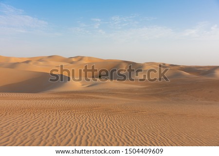 Wide and wild landscape of the Arabic sand desert in the dead quarter Royalty-Free Stock Photo #1504409609