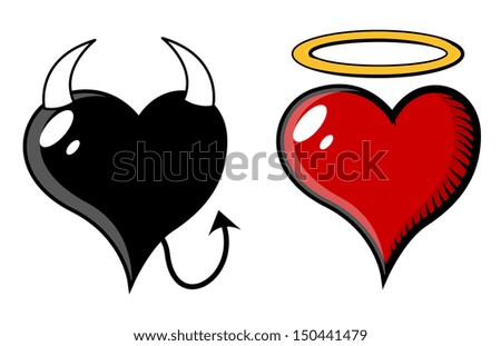 Devil and Angel Heart - Vector Illustration