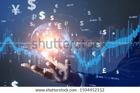 Financial technology concept. Fintech. Crypto currency. Electronic money. Cashless payment. Modern Monetary Theory. Royalty-Free Stock Photo #1504452152