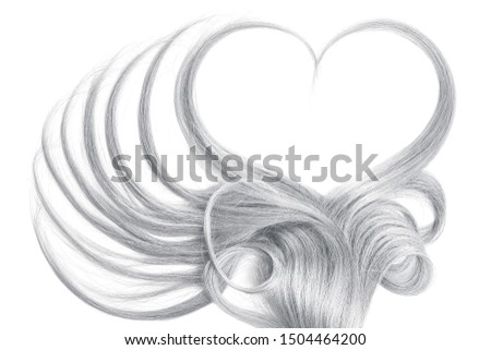 Gray hair in shape of heart isolated on a white background